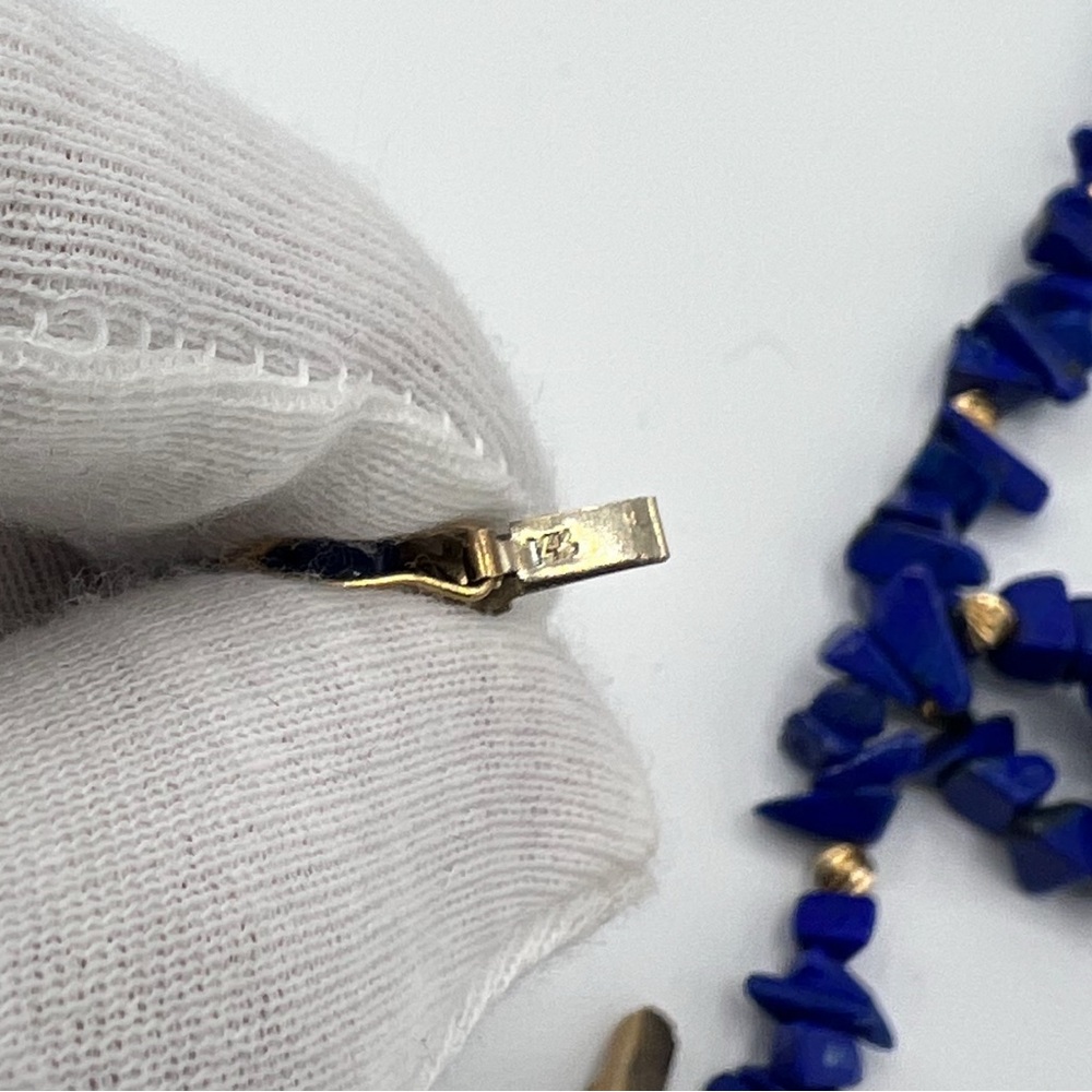 Lapis Lazuli 14K Gold Necklace. 32” length. - Picture 6 of 7